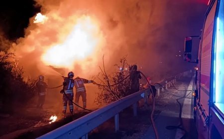 Otoyolda feci kaza. Angus yüklü TIR devrilip alev aldı, iki kişi öldü