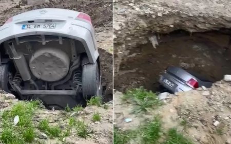 Esenyurt'ta yer yarıldı otomobil içine düştü. O anlar kamerada