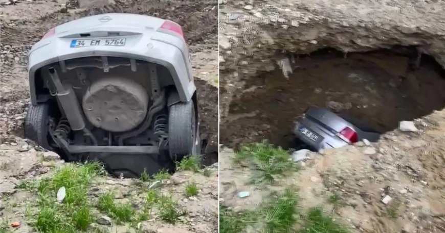 Esenyurt'ta yer yarıldı otomobil içine düştü. "Bu arabadan yana hiç yüzüm gülmedi"