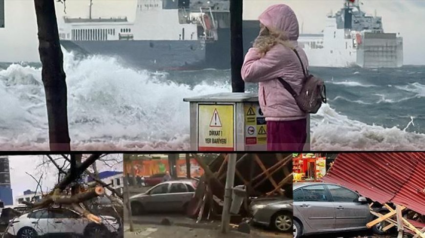İstanbul'u fırtına yıktı geçti! Denizle kara birleşti, kıyıdaki tekneler parçalandı
