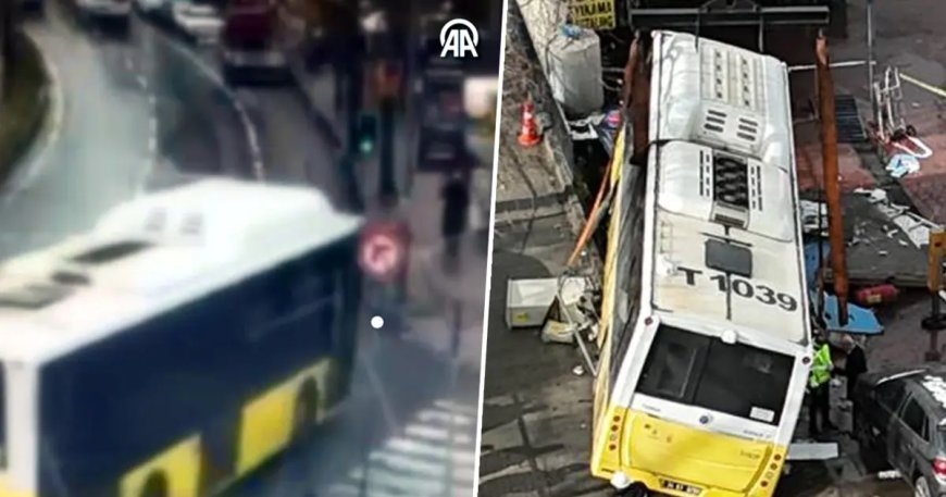 İETT otobüsü otoparka daldı! Ölümden saniyelerle kurtuluş kamerada