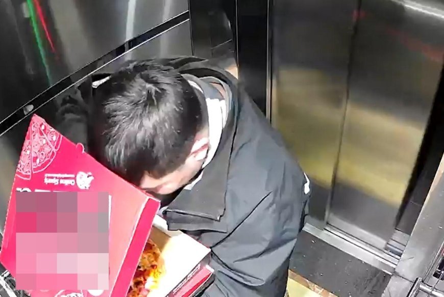 Asansörde akılalmaz anlar! Siparişteki pizzayı yiyen kuryeden, teslimat sonrası skandal hareket