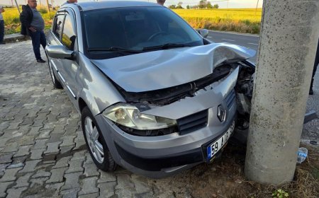 Elektrik direğine çarpan otomobilde 2 kişi yaralandı
