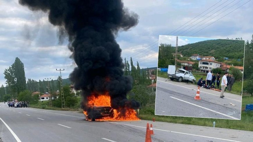 Feci kaza! Çarpışan otomobil alev topuna döndü; dede ile torunu hayatını kaybetti