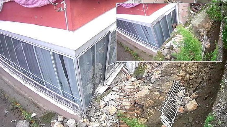 Görüntüler Amasya'dan! Duvarın yıkılma anı kamerada