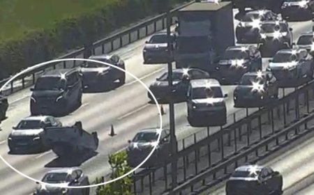 TEM'de araç takla attı! Trafikte yoğunluk oluştu